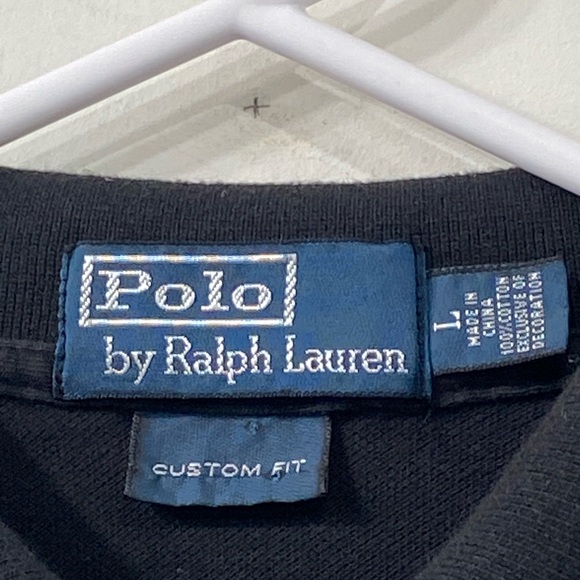 Ralph Lauren Polo Shirt Black Cotton with Lavender Pony size L - Picture 12 of 13